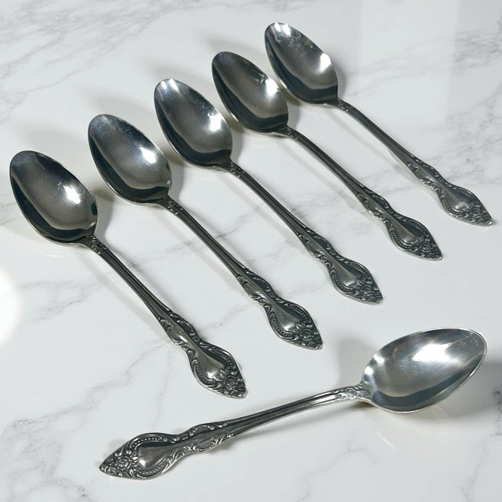VTG Stanley Roberts Rogers Lisette Teaspoons Stainless Rose Floral Japan Set‎ 6